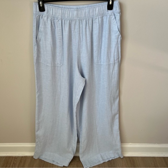 Sigrid Olsen Linen Blend Pants Boho Beachy Light Blue Elastic Waist Pull-On Sz L - Picture 1 of 7
